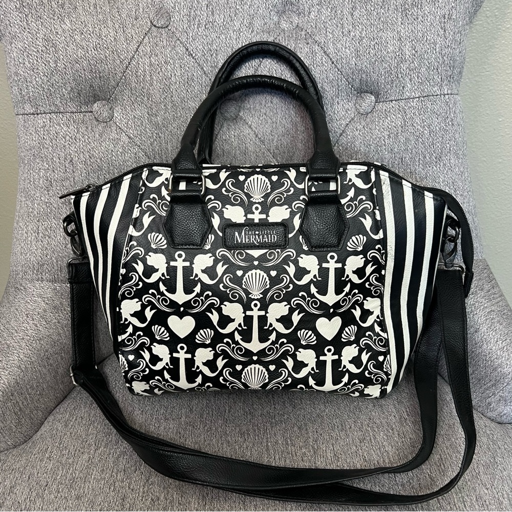 Loungefly The Little Mermaid Black and White Anchor Print Purse